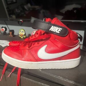 Nike red high top sneakers with Velcro strap